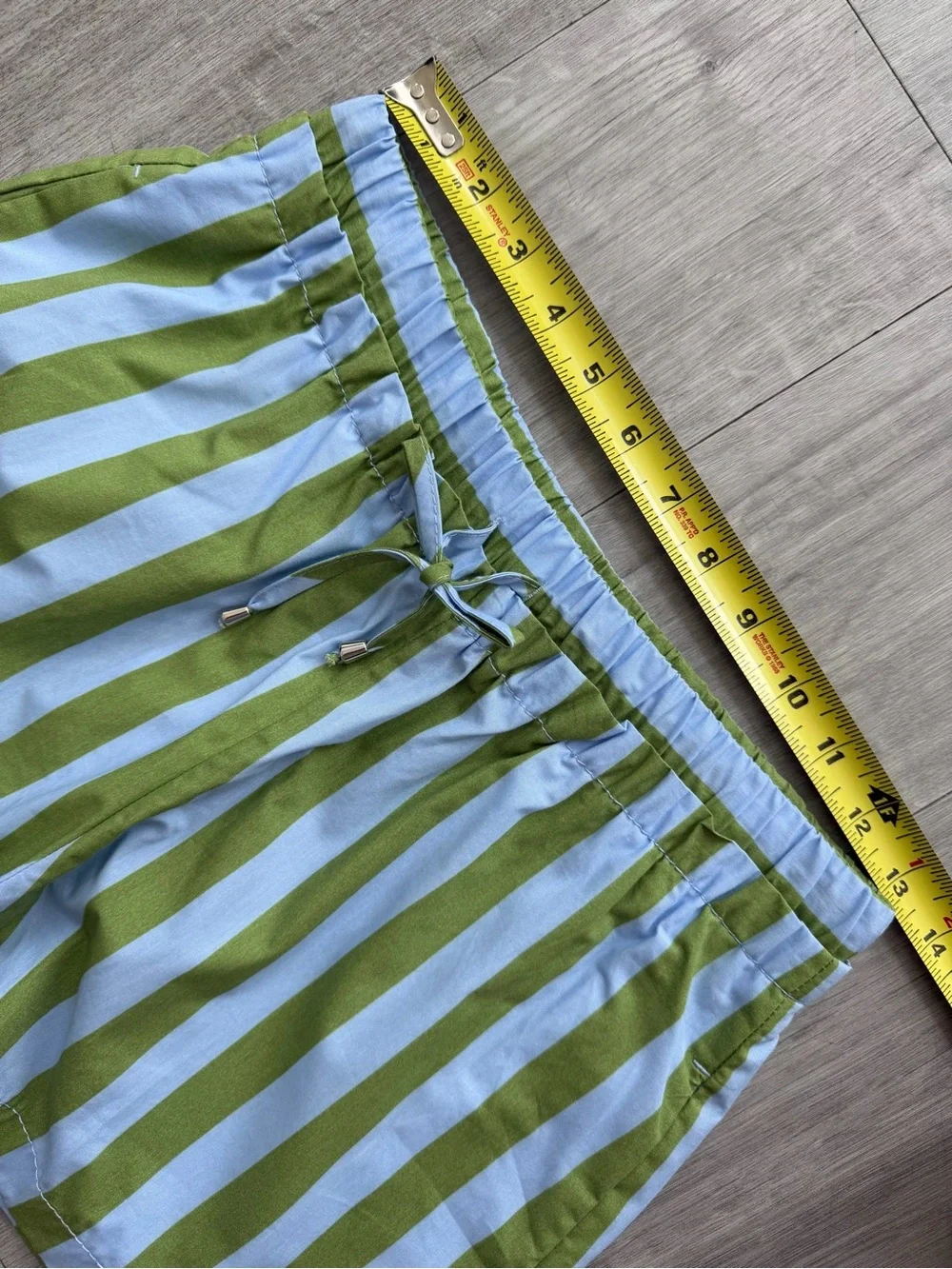 NWT Zara Green Blue Striped Poplin Drawstring Shorts Size S